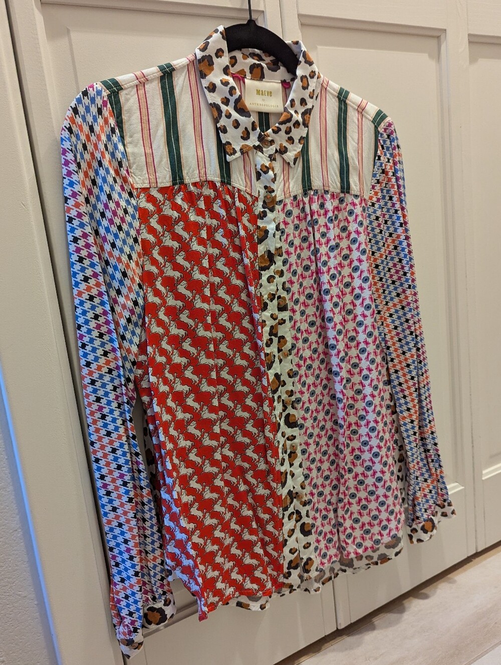 Anthropologie Maeve Paz Buttondown Shirt Leopard Stripe S